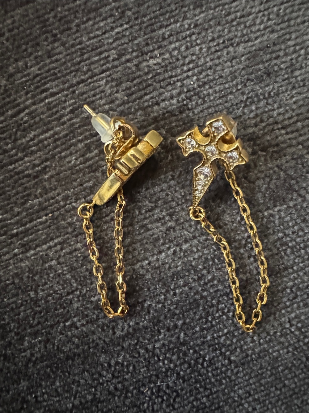 Stainless steel Cross Chain Drop Earrings with Crystal Accents